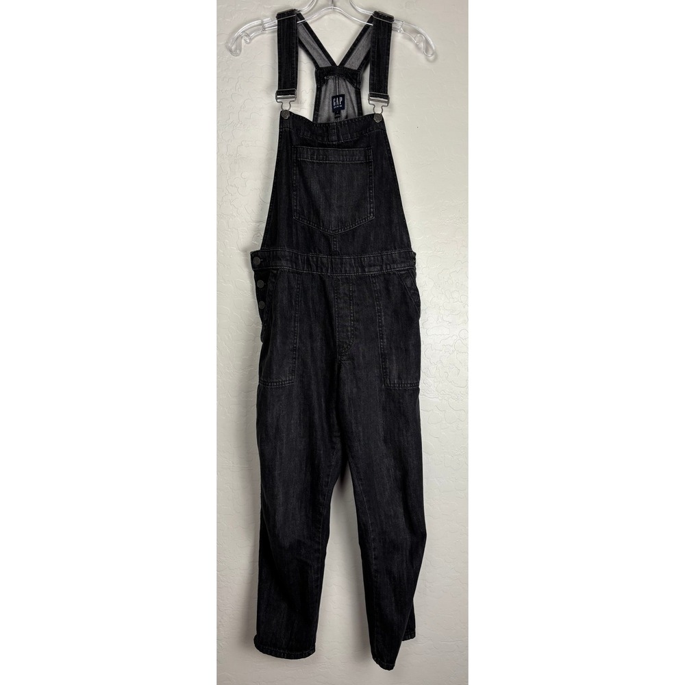 Gap Denim Womens Black Cropped Slouchy Overalls Size M 2347